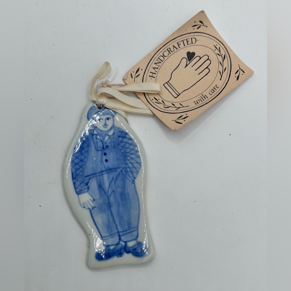 Midwest Imports Christmas Ornament White Blue Ceramic 4.75”